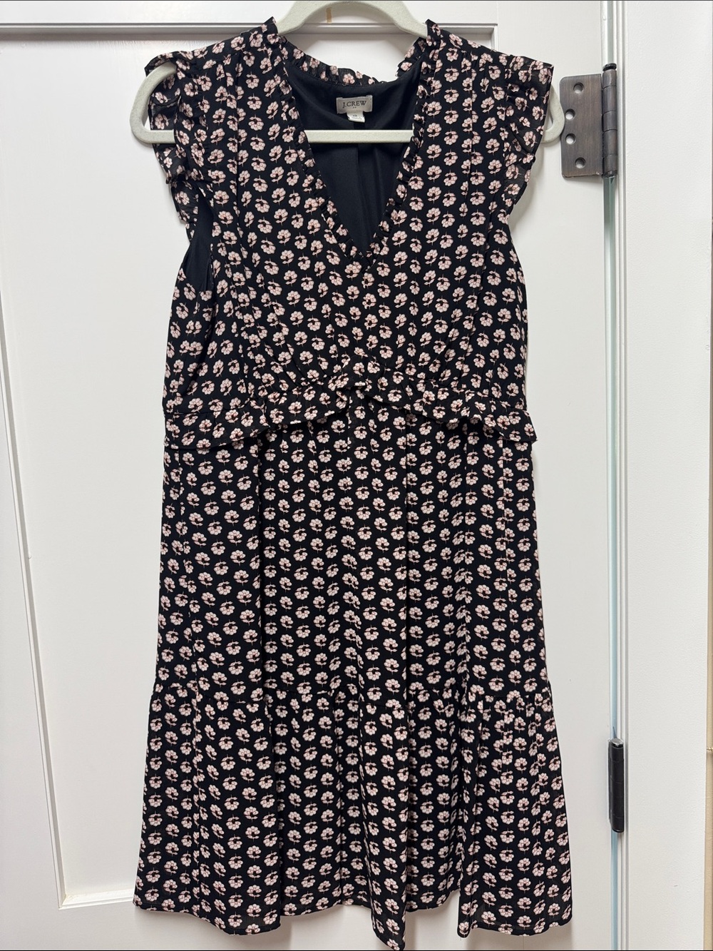 J. Crew Black Midi Dress with Pink Floral Print